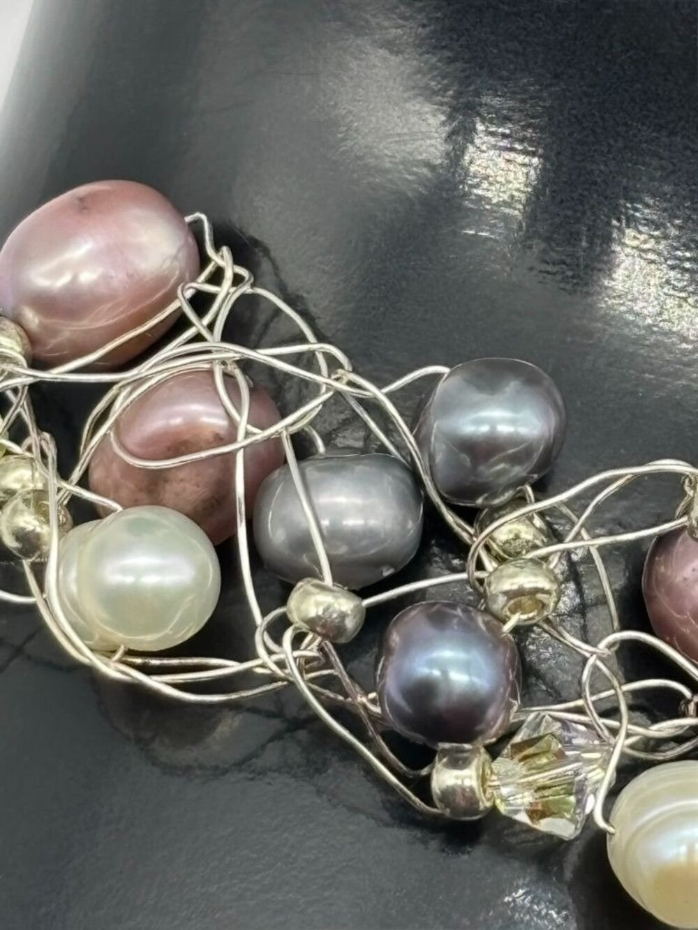 Artisan-Made Collar and Bracelet Set .999 Fine Silver Freshwater Pearls Crystals - Picture 8 of 15